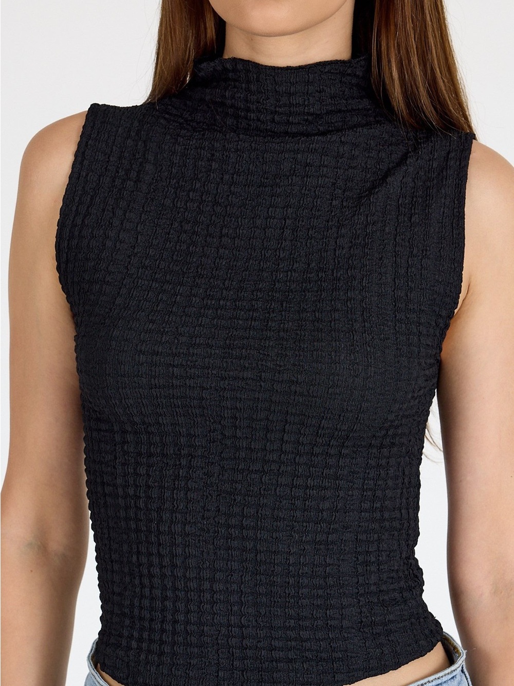 Zara - Sleeveless Black Mock Neck Top